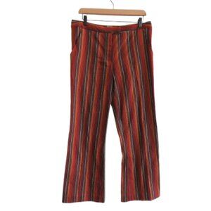 ROSIE ASSOULIN Striped Seersucker Retro High Waist Pants Red Brown Retro